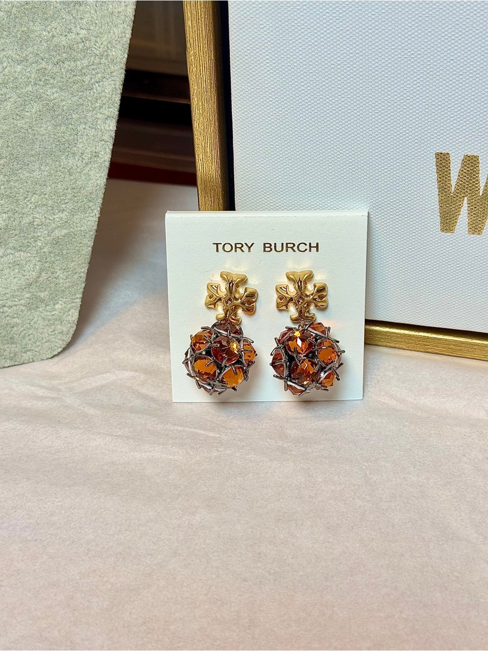 Tory Burch Gold & Amber Roxanne Crystal Drop Earrings New